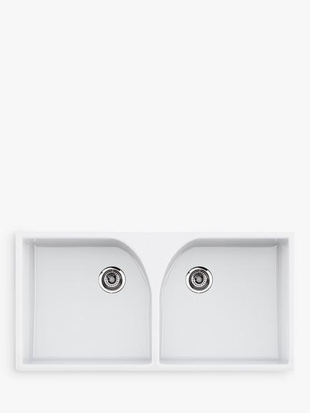 Clearwater Heritage 800 Belfast 2 Bowl Ceramic Kitchen Sink, White, White