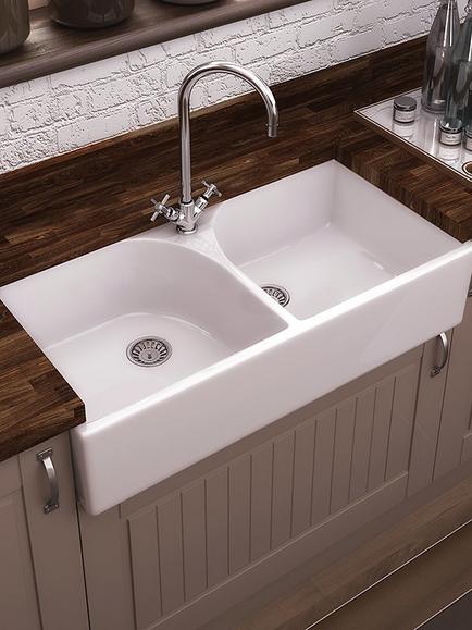 Clearwater Heritage 800 Belfast 2 Bowl Ceramic Kitchen Sink, White - view 2, White