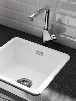 Clearwater Metro Small Single Bowl Ceramic Kitchen Sink, White, White