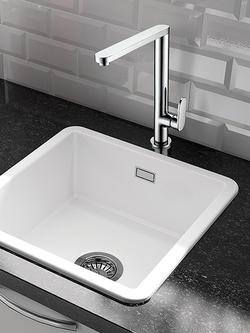 Clearwater Metro Small Single Bowl Ceramic Kitchen Sink, White - view 2, White