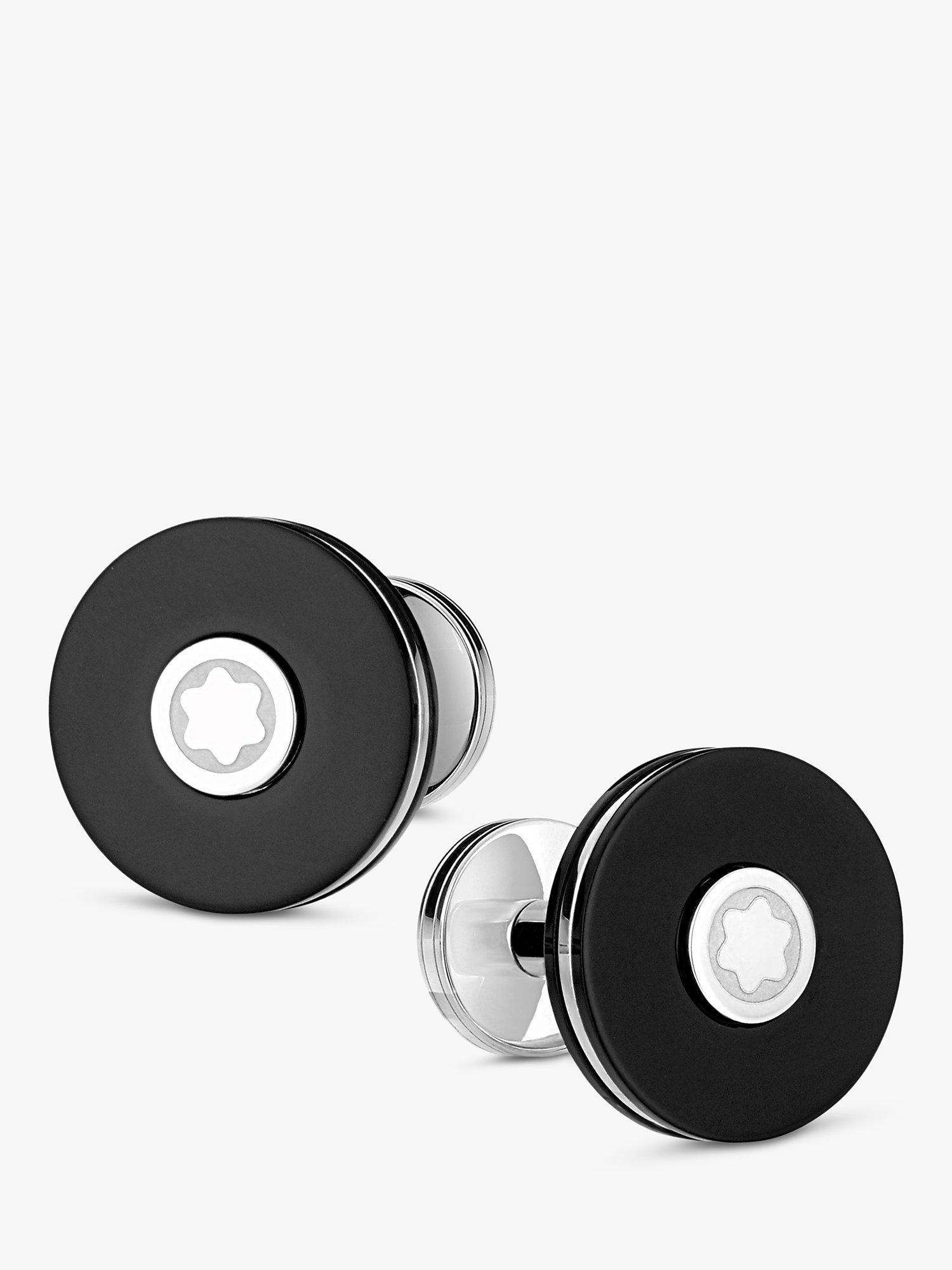 Product image 1 of 4, which shows Montblanc Round Pix Stainless Steel Cufflinks, Silver/Black