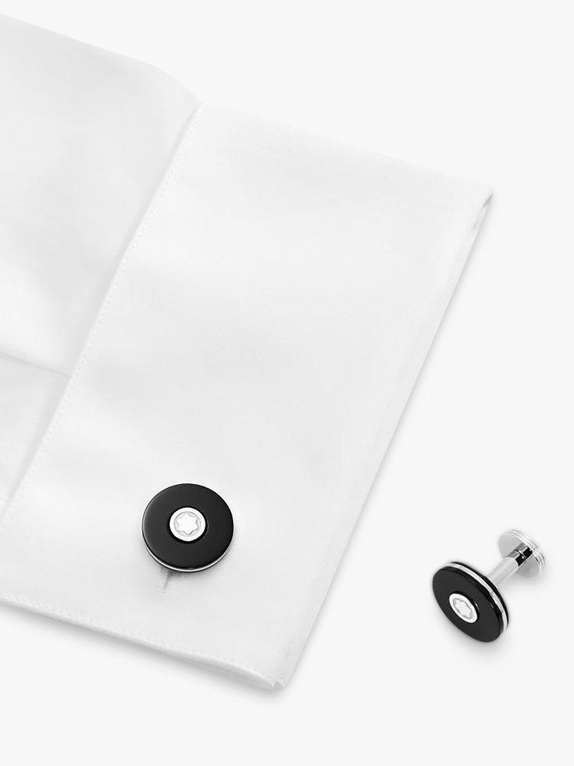 Product image 4 of 4, which shows Montblanc Round Pix Stainless Steel Cufflinks, Silver/Black