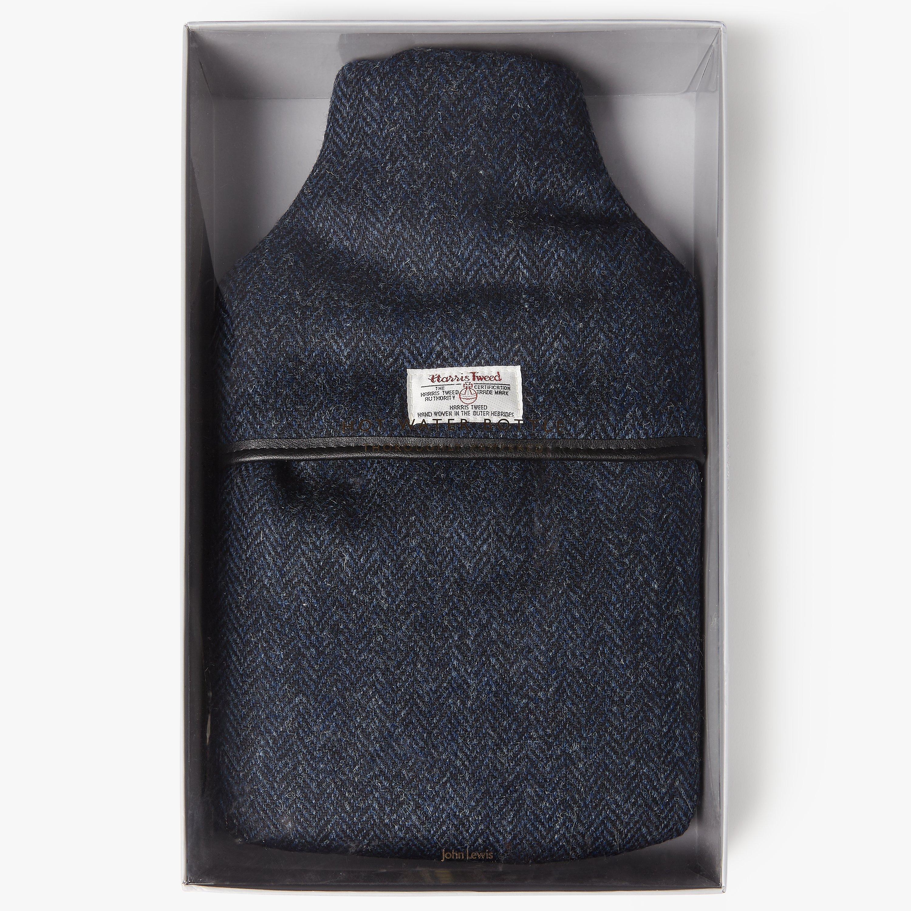 John Lewis & Partners Harris Tweed Herringbone Hot Water Bottle, Navy