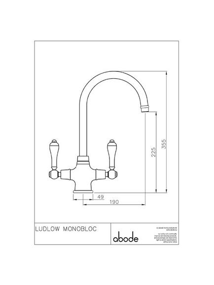 Abode Ludlow 2 Lever Monobloc Kitchen Tap - view 2, Antique Brass