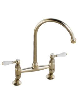 Abode Ludlow Bridge 2 Lever 2 Hole Kitchen Mixer Tap, Antique Bronze