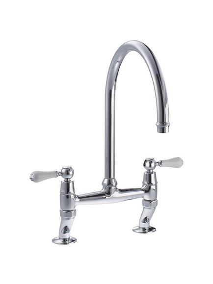 Abode Ludlow Bridge 2 Lever 2 Hole Kitchen Mixer Tap, Chrome