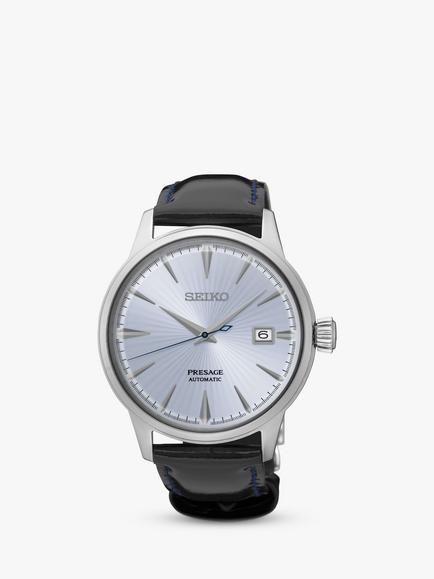 Seiko Men's Presage Automatic Date Leather Strap Watch, Black/Silver SRPB46J1, Black/Silver Srpb43j1