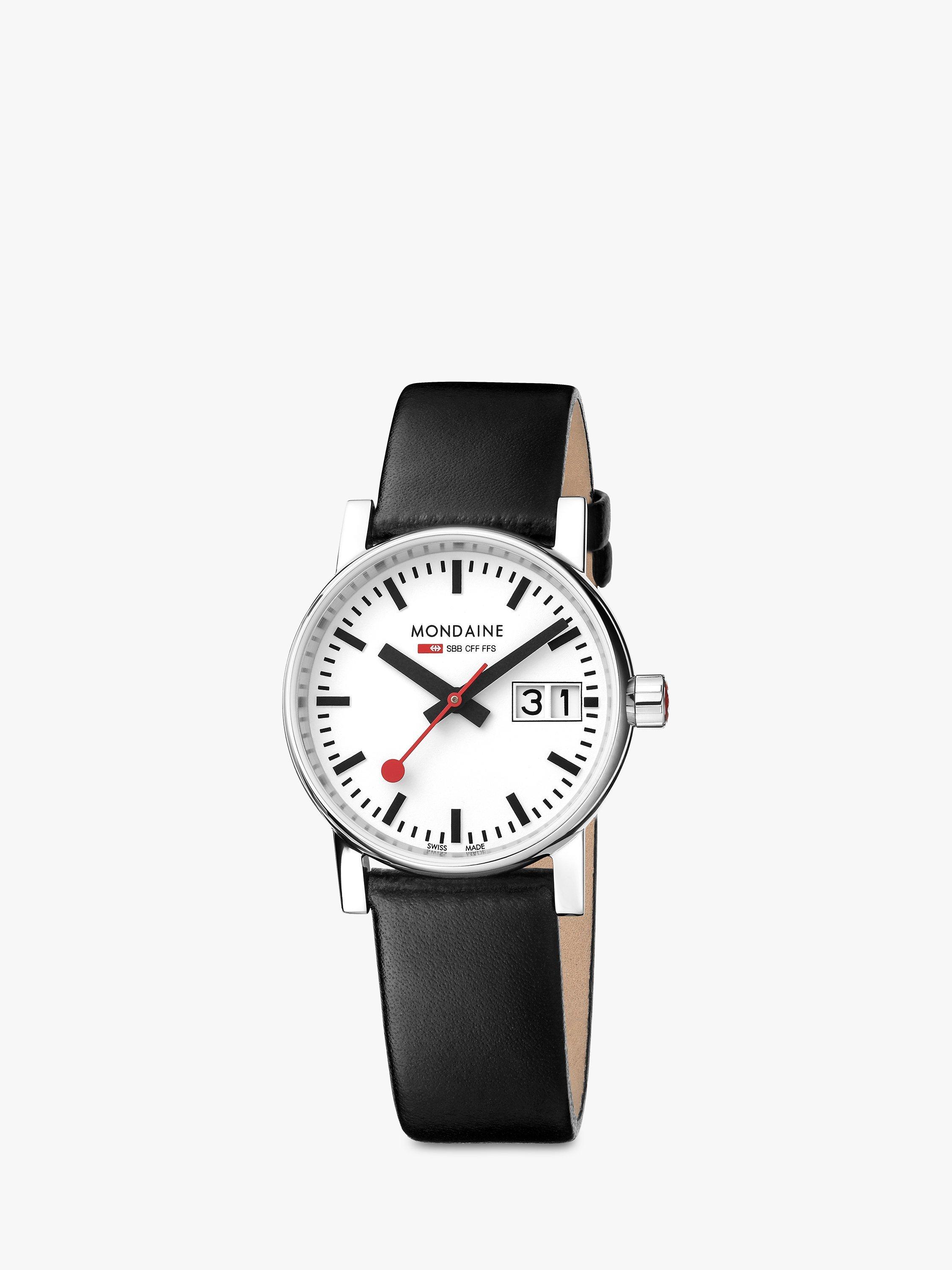 Mondaine Women's Evo 2 Date Leather Strap Watch, Black/White MSE.30210.LB