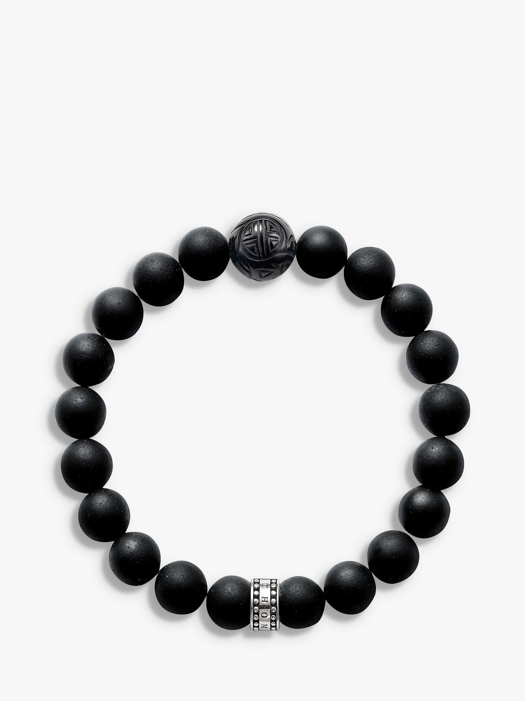 Product image 1 of 3, which shows THOMAS SABO Men's Rebel At Heart Beaded Obsidian Sterling Silver Bracelet, Black
