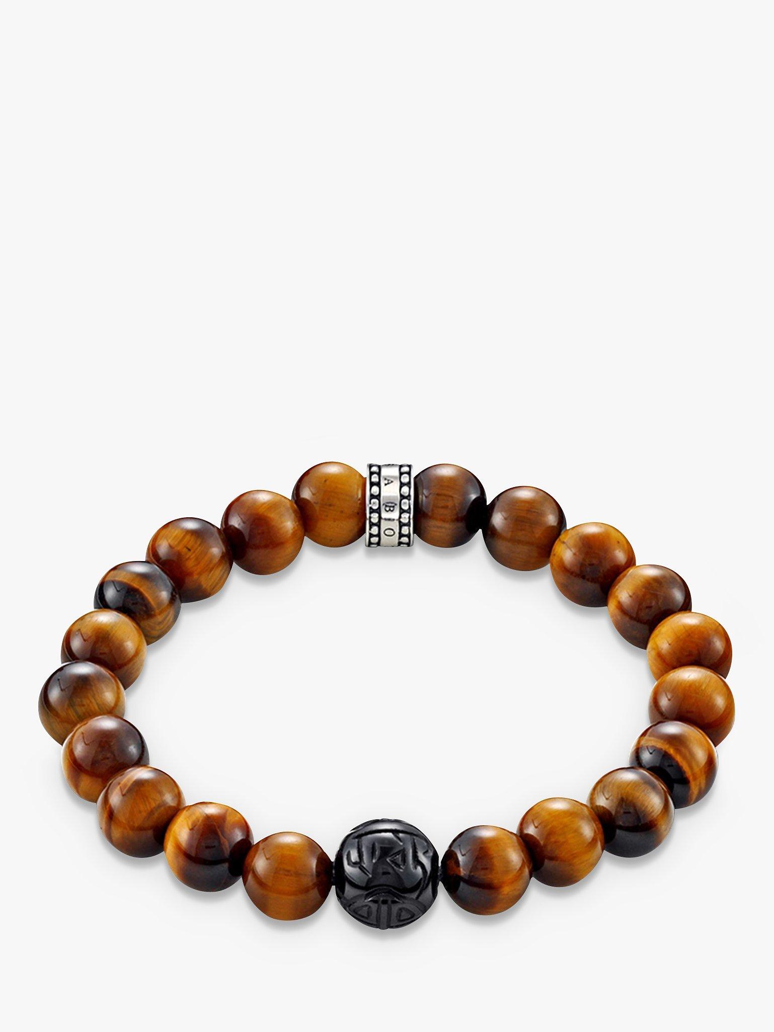 Product image 1 of 3, which shows THOMAS SABO Men's Rebel At Heart Beaded Tiger Eye Bracelet, Deep Orange/Black