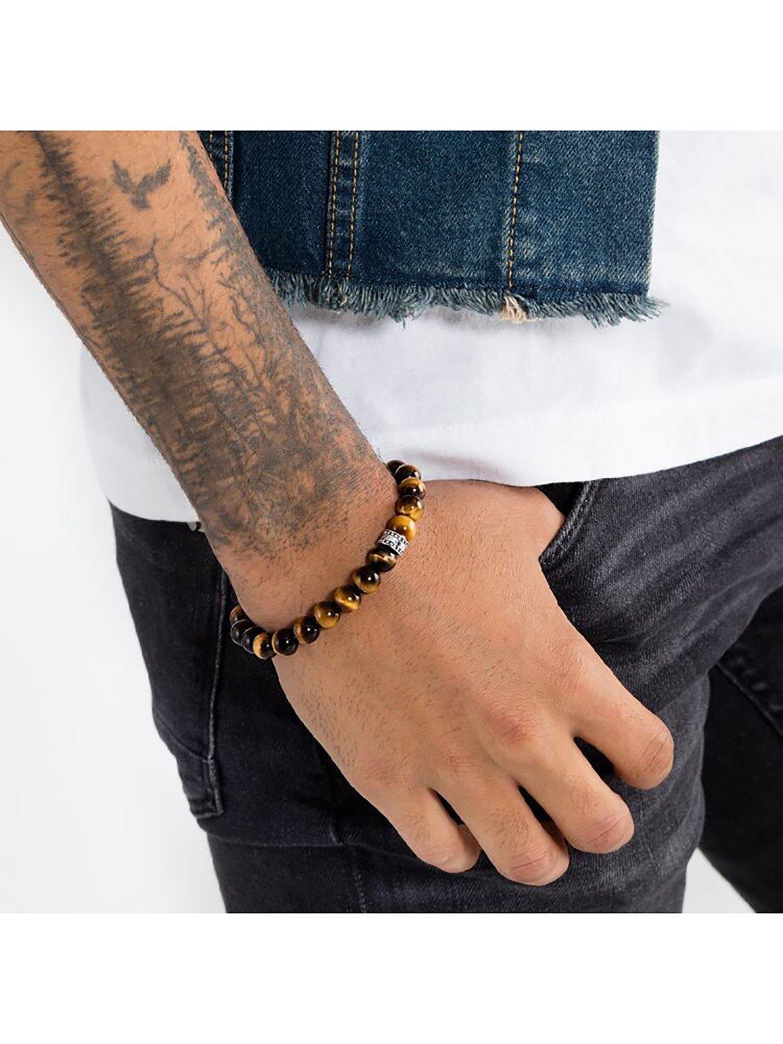 Product image 2 of 3, which shows THOMAS SABO Men's Rebel At Heart Beaded Tiger Eye Bracelet, Deep Orange/Black