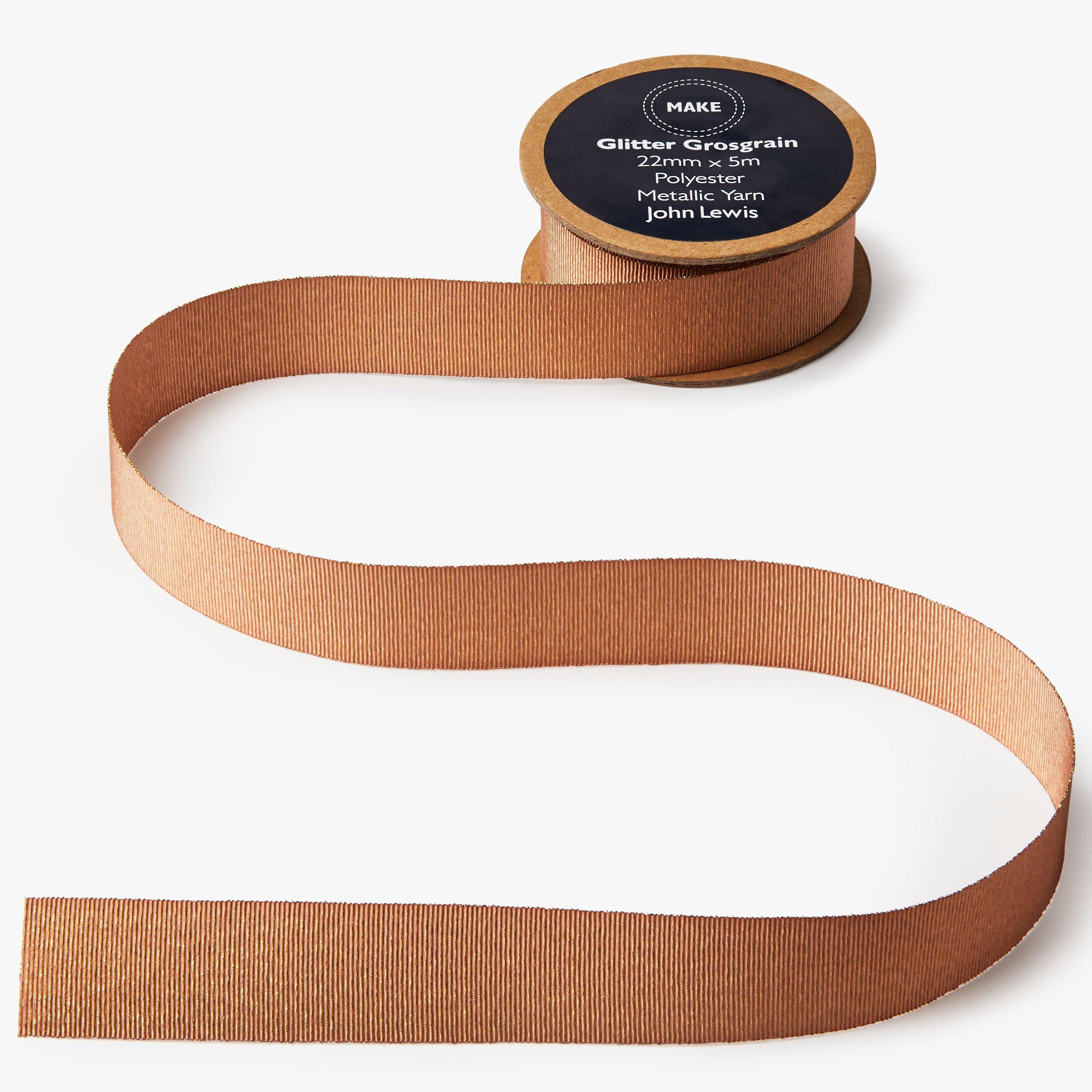 John Lewis Glitter Grosgrain Ribbon, 5m, Rose Gold