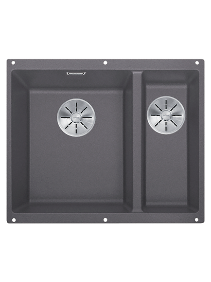 BLANCO Subline 340/160-U Undermounted 1.5 Bowl Composite Granite Kitchen Sink with Left Hand Bowl, Rock Grey