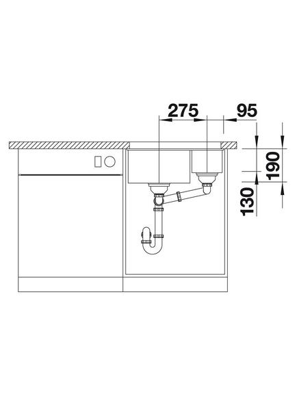BLANCO Subline 340/160-U Undermounted 1.5 Bowl Composite Granite Kitchen Sink with Left Hand Bowl - view 2, Rock Grey