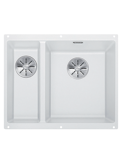 BLANCO Subline 340/160-U Undermounted 1.5 Bowl Composite Granite Kitchen Sink with Right Hand Bowl, White