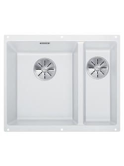 BLANCO Subline 340/160-U Undermounted 1.5 Bowl Composite Granite Kitchen Sink with Left Hand Bowl, White