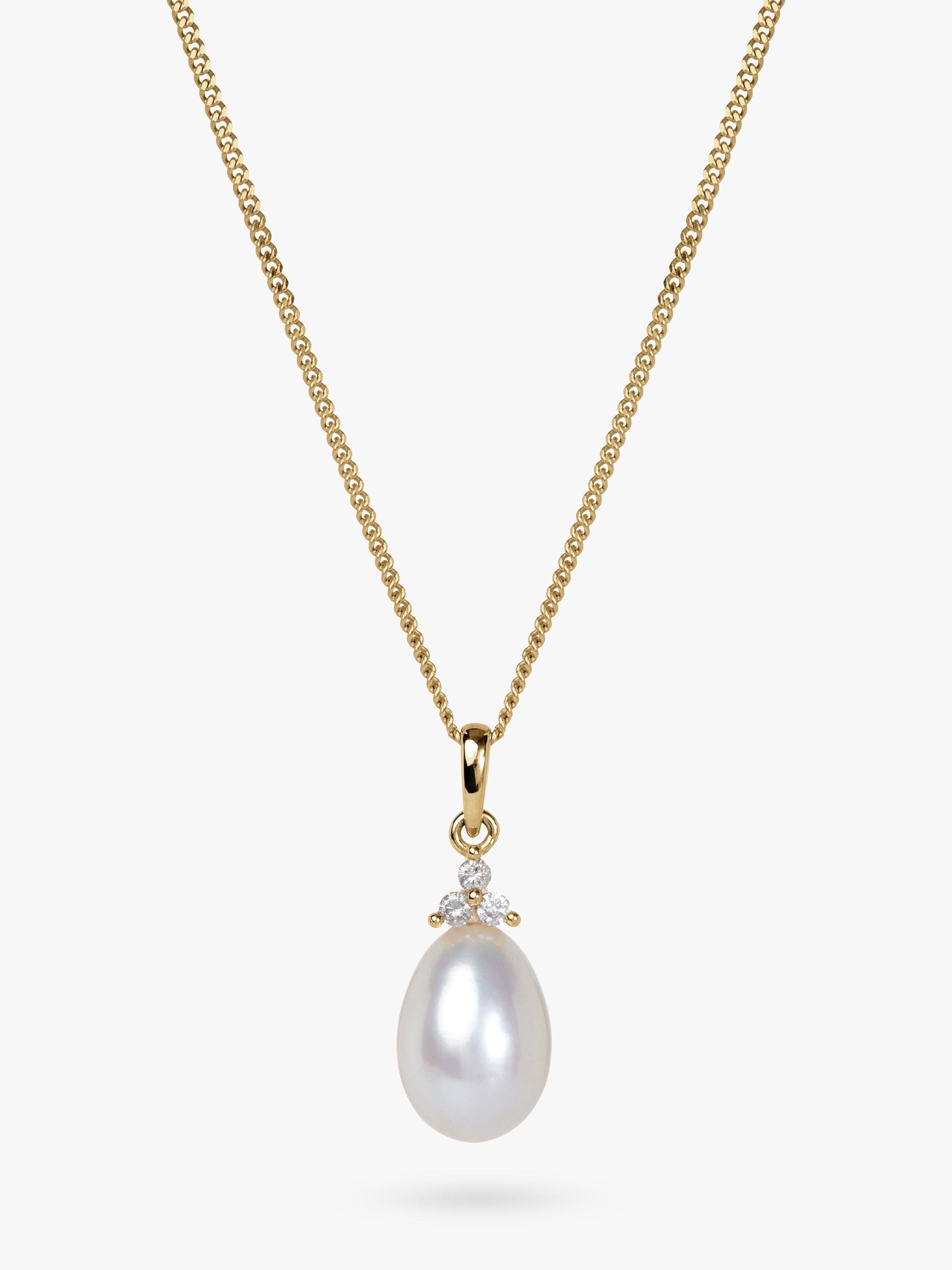 Product image 1 of 3, which shows E.W Adams 9ct Gold Diamond and Pearl Pendant Necklace, Gold