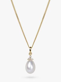 E.W Adams 9ct Gold Diamond and Pearl Pendant Necklace, Gold, Gold