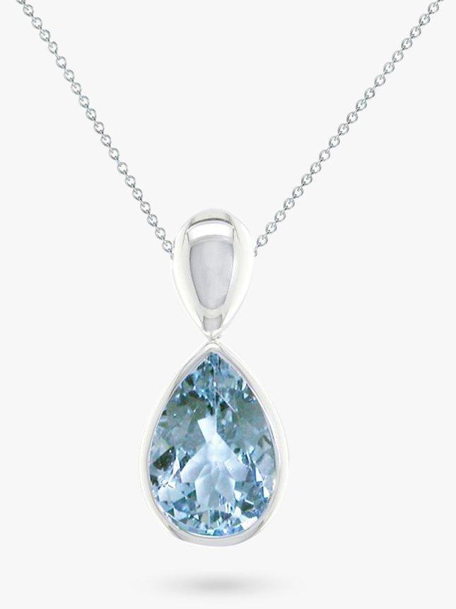 Product image 1 of 3, which shows E.W Adams 9ct Gold Pear Pendant, Aquamarine/White Gold