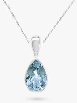 E.W Adams 9ct Gold Pear Pendant, Aquamarine/White Gold, Aquamarine/White Gold