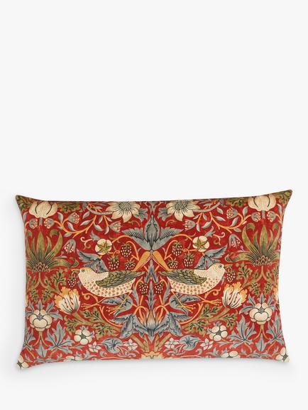 Morris & Co. Strawberry Thief Velvet Cushion, Red