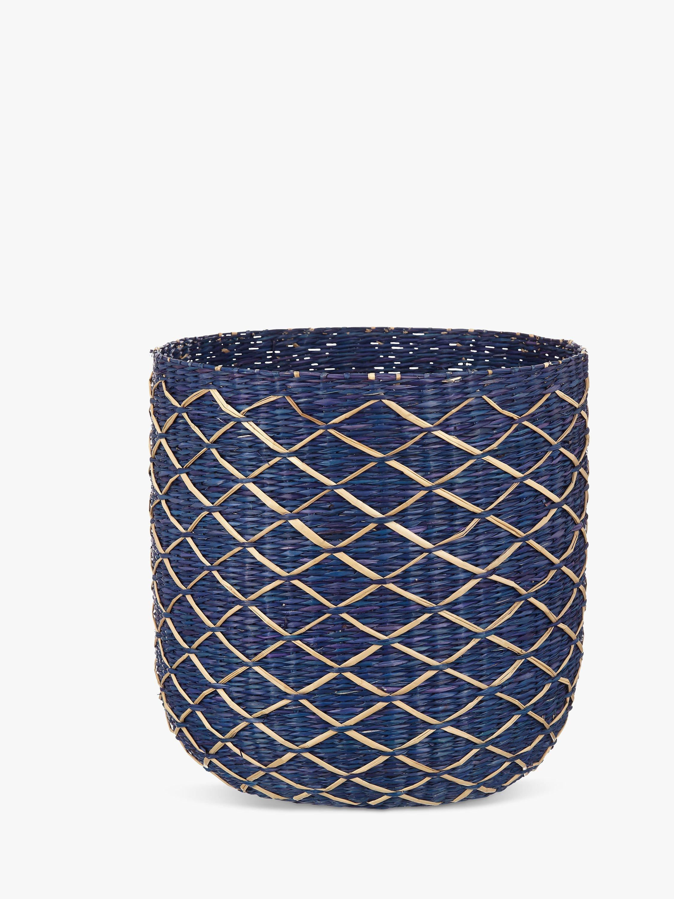 John Lewis & Partners Fusion Blue Weave Waste Paper Bin, Blue Cobalt
