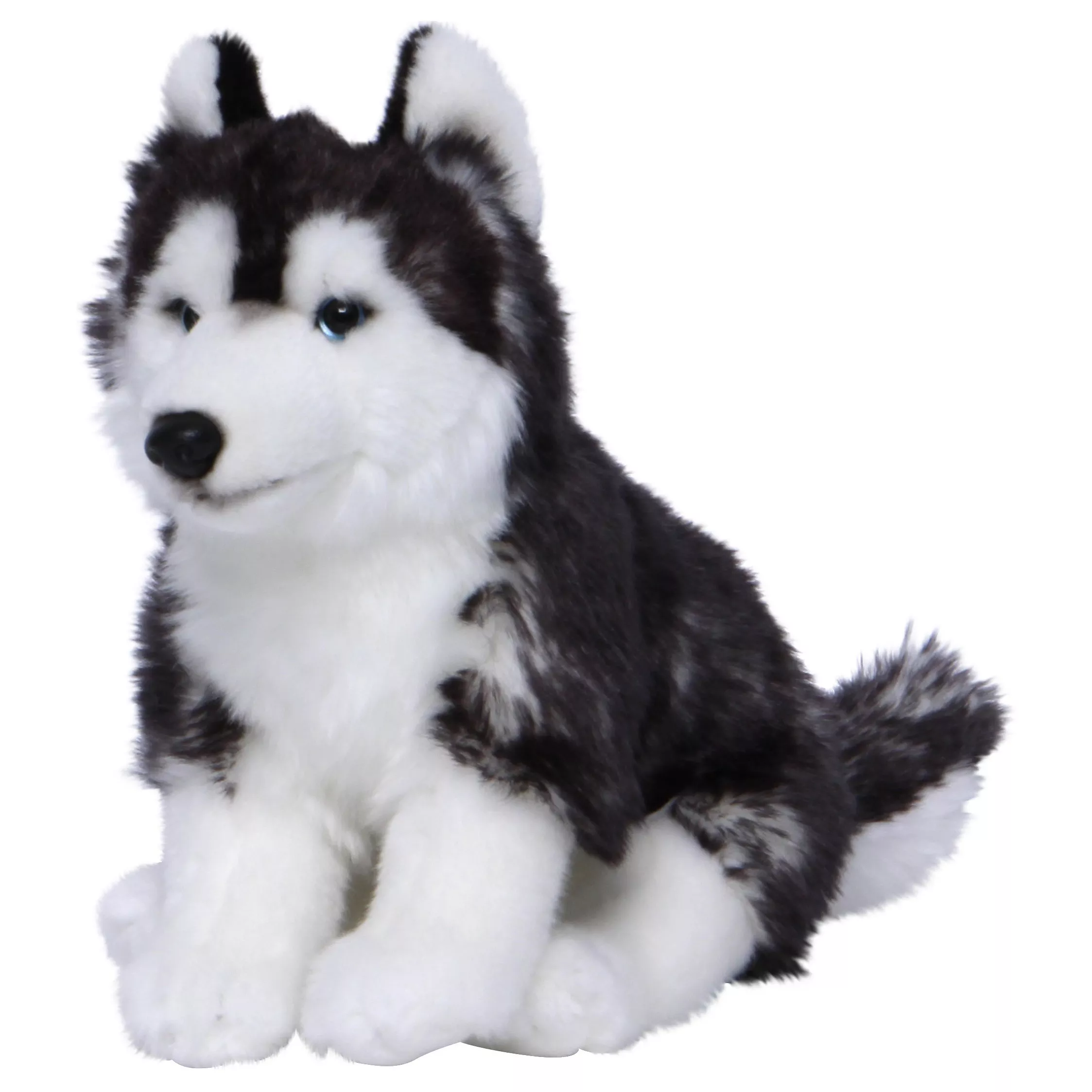 Living Nature Sitting Husky Dog Plush Soft Toy Black White