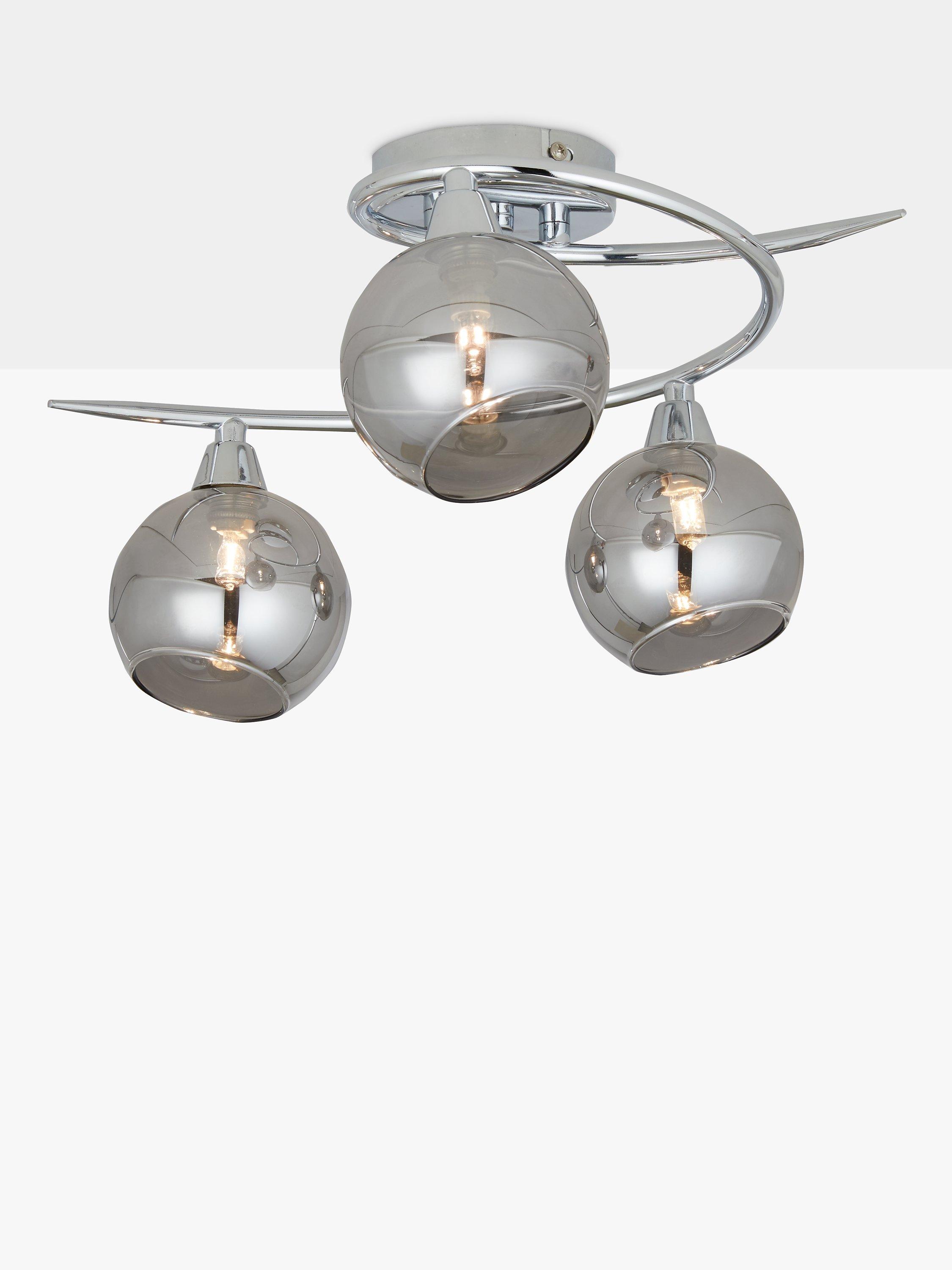 John Lewis ANYDAY Ribbon Semi Flush, 2 Arm Smoked Glass Ceiling Light, Chrome/Grey
