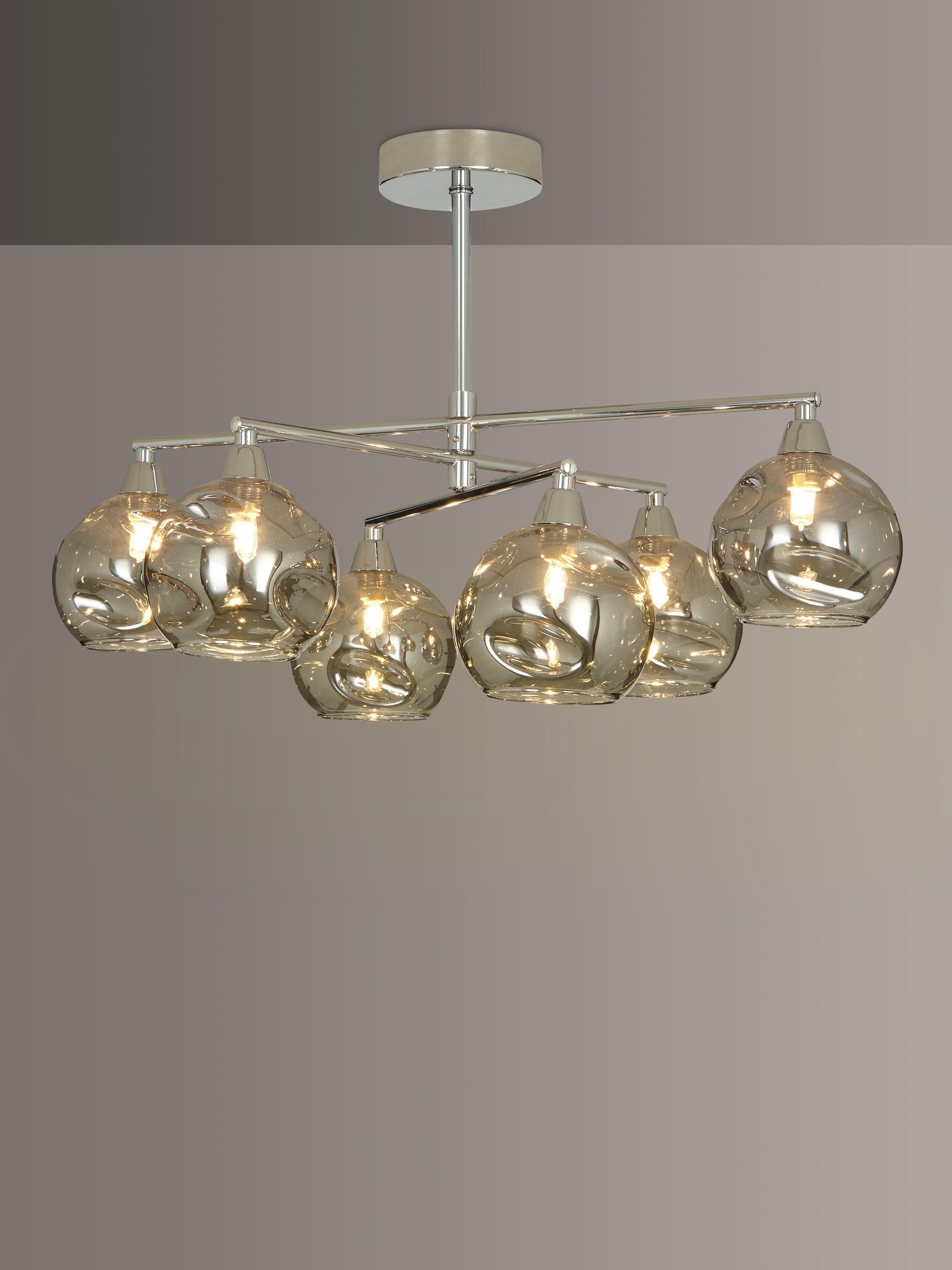 John Lewis & Partners Susa Semi Flush, 6 Arm Smoked Glass Ceiling Light, Chrome/Grey