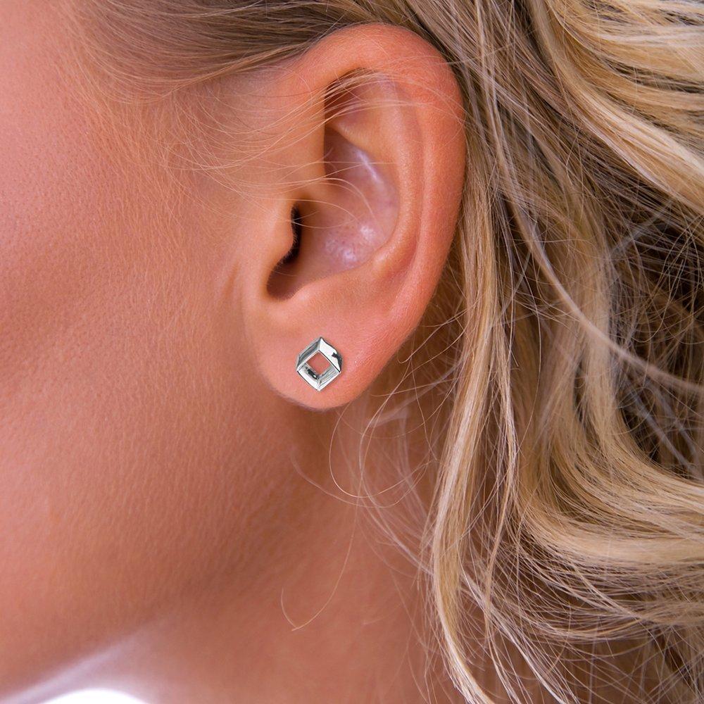 Product image 2 of 2, which shows Nina B Rhombus Stud Earrings, Silver