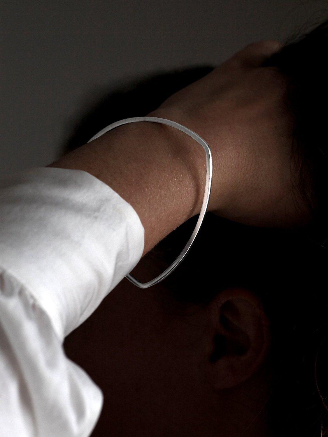 Product image 3 of 4, which shows Nina B Slim Triangular Bangle, Silver