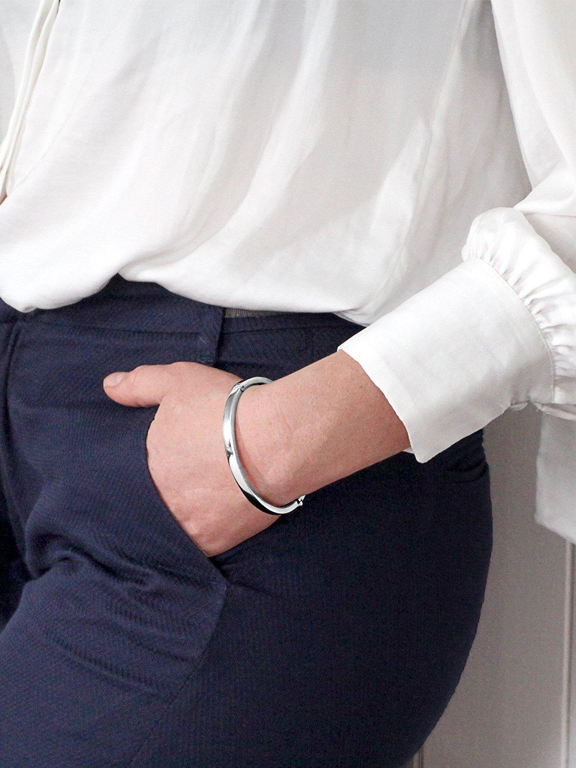 Product image 4 of 4, which shows Nina B Silver Sterling Oval Bangle, Silver