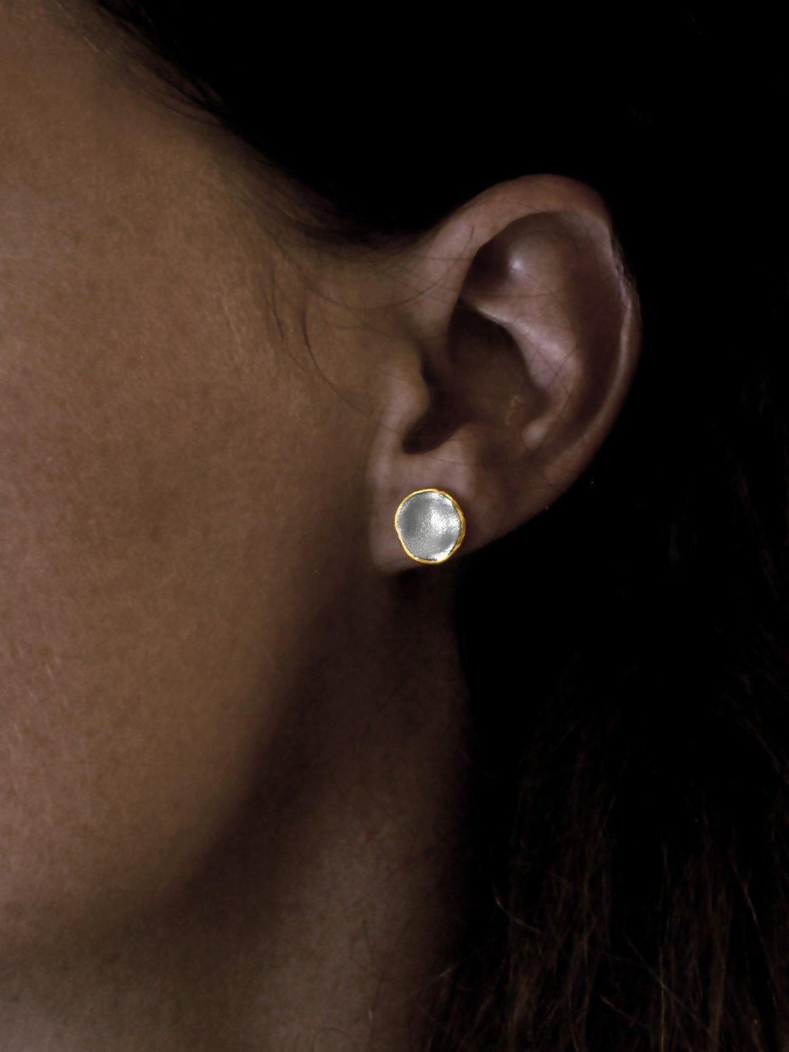 Product image 2 of 4, which shows Nina B Concave Stud Earrings, Silver/Gold