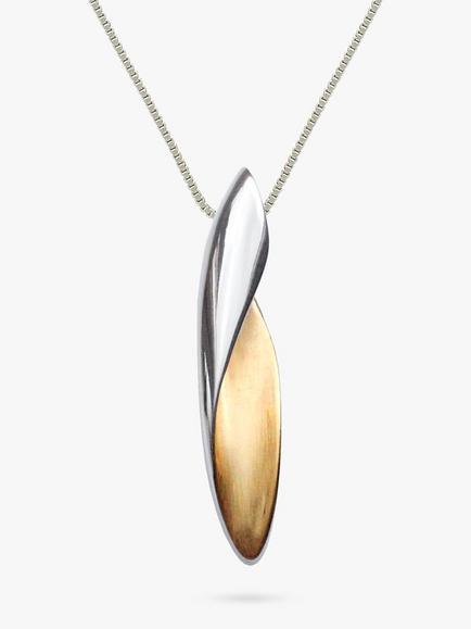Nina B Curved Drop Pendant Necklace, Silver/Gold, Silver/Gold