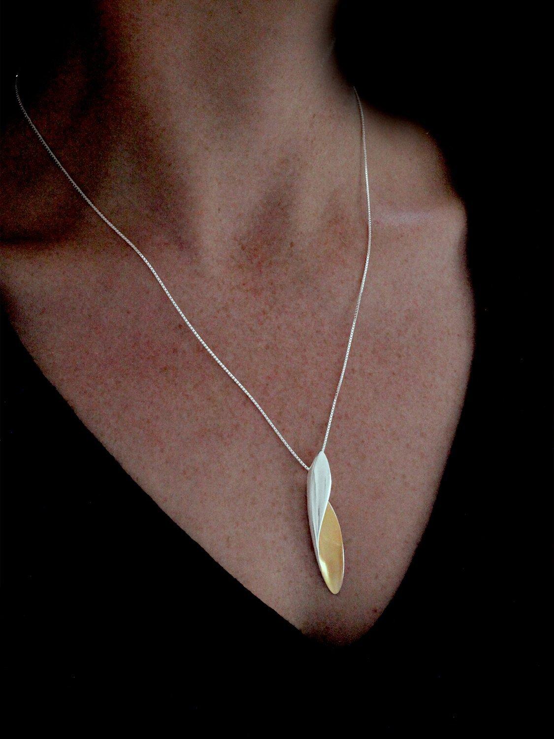 Product image 2 of 4, which shows Nina B Curved Drop Pendant Necklace, Silver/Gold