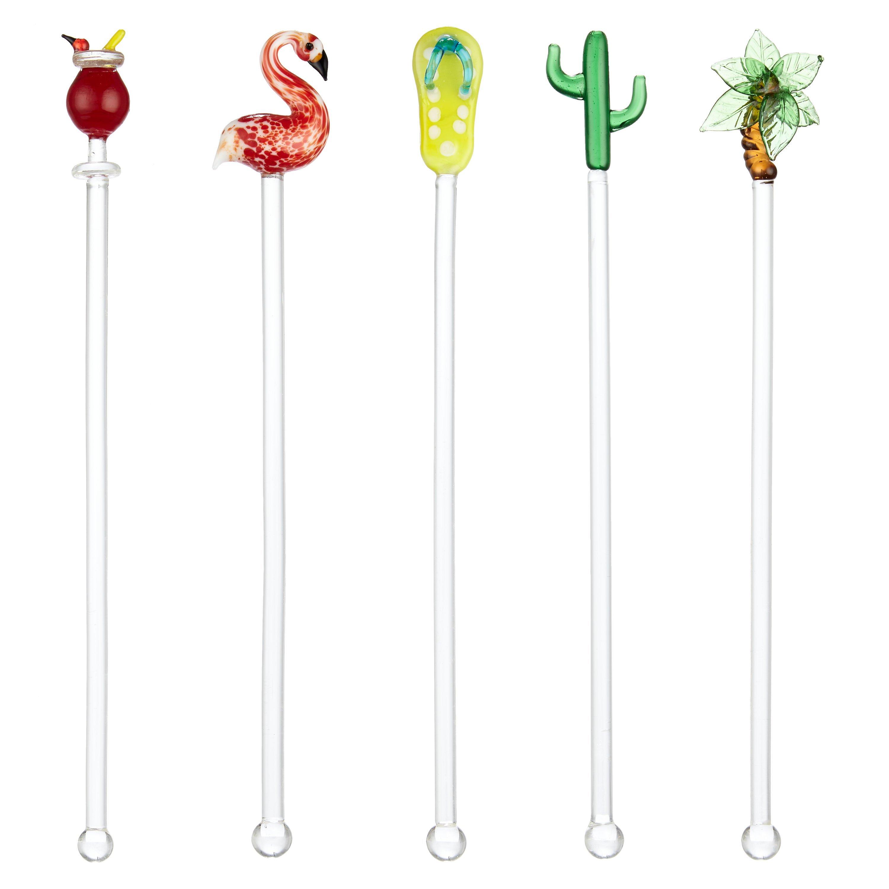 John Lewis & Partners Poolside Tropical Glass Cocktail Stirrers, Assorted, Set of 5
