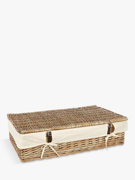 John Lewis Modern Country Willow Underbed Lined Storage with Leather Straps, Natural, Brown