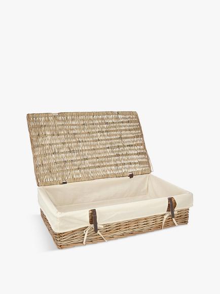 John Lewis Modern Country Willow Underbed Lined Storage with Leather Straps, Natural - view 2, Brown