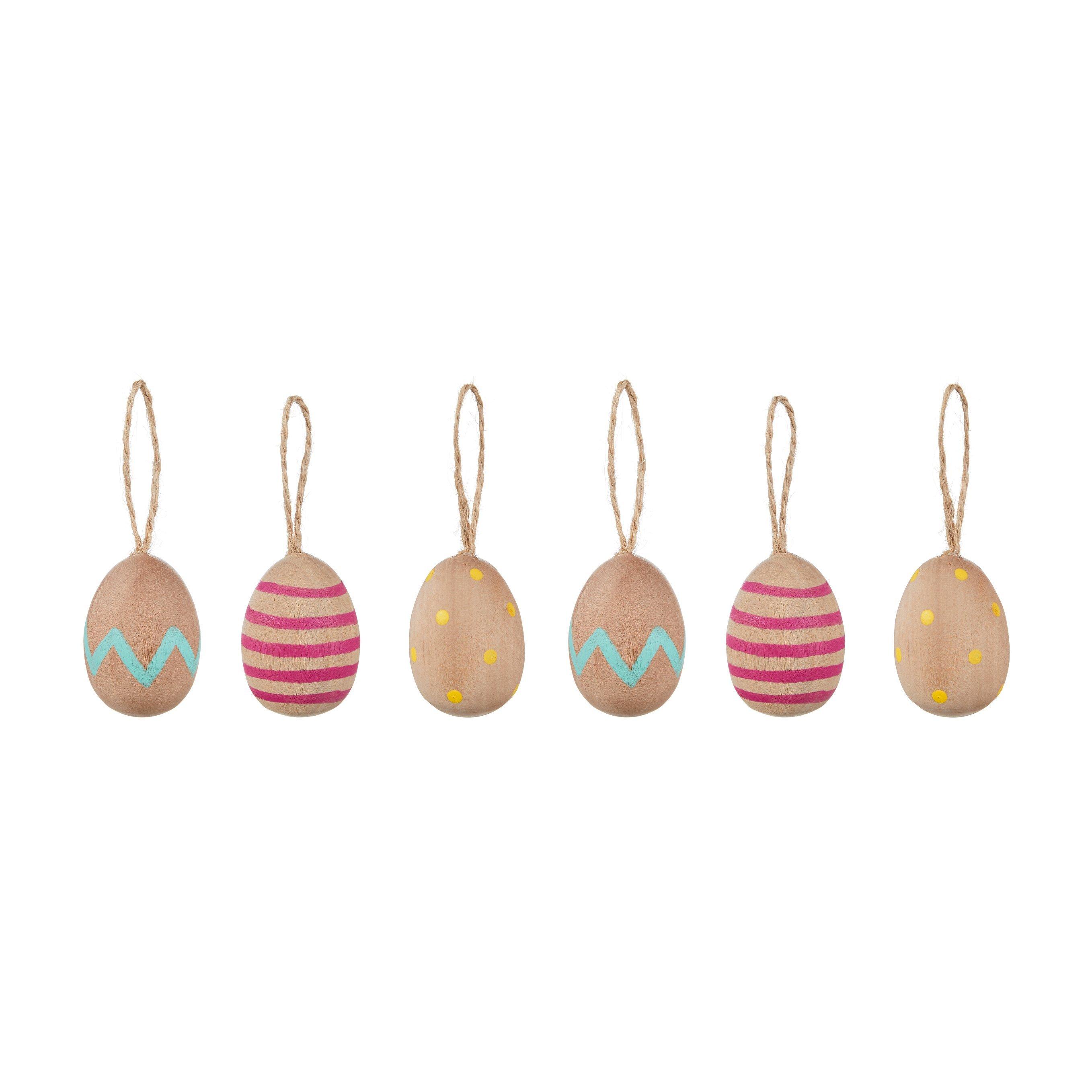 John Lewis & Partners Mini Wooden Easter Egg Hanging Decorations, Set of 6