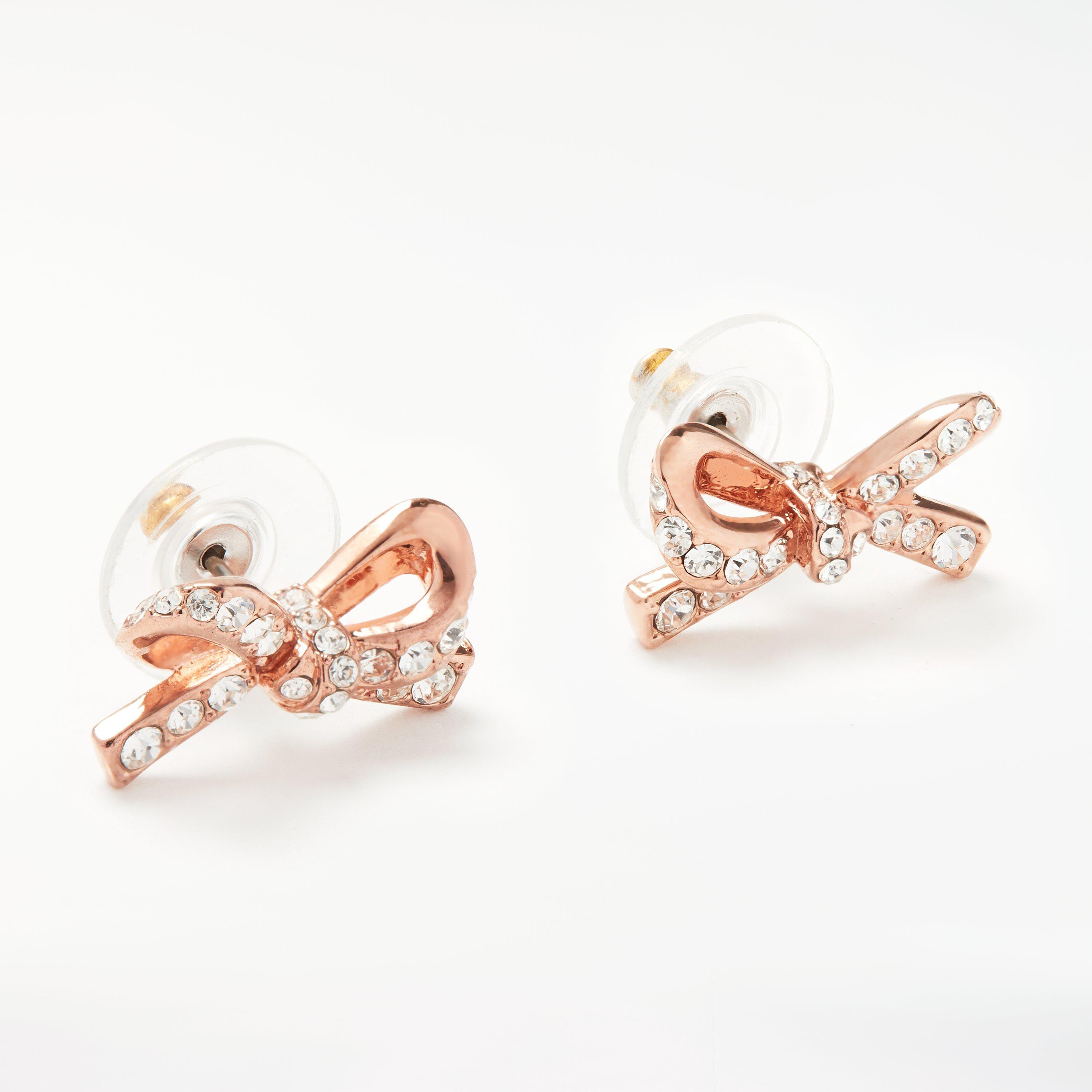 kate spade new york Cubic Zirconia Pave Bow Stud Earrings, Rose Gold