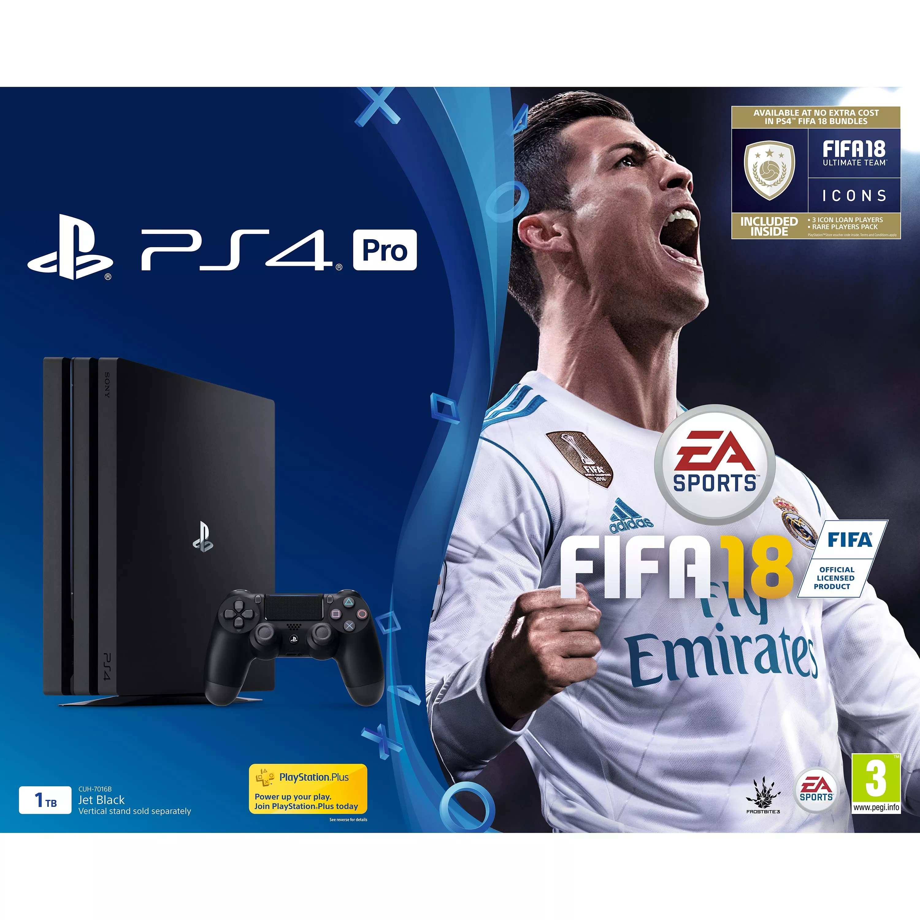 Sony PlayStation 4 Pro Console 1TB with DUALSHOCK 4 Controller and FIFA 18 Jet Black