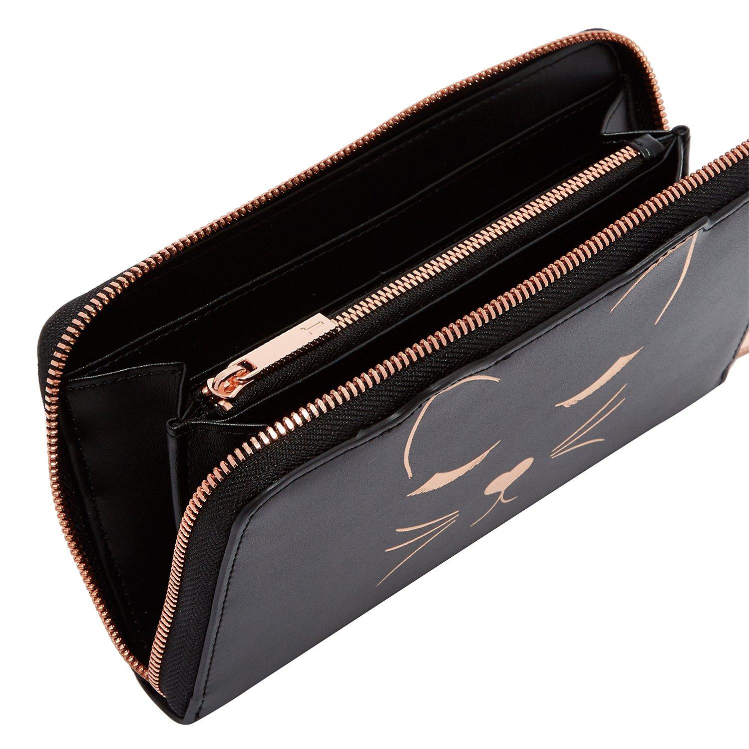 Ted Baker Tammy Leather Cat Zipped Matinee Purse Black
