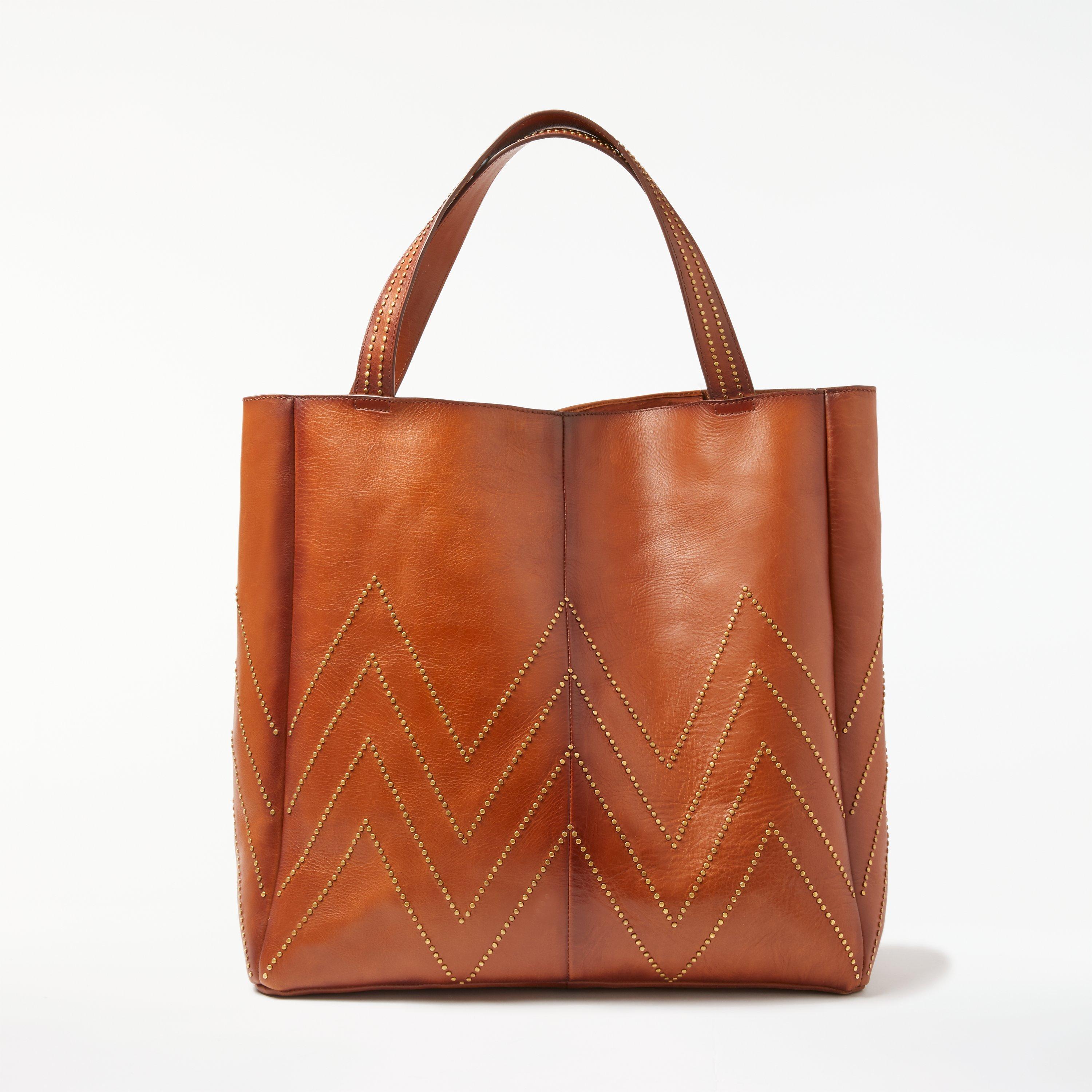 AND OR Isabella Leather Stud Tote Bag Tan