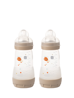 MAM Easy Start Anti-Colic Self-Sterilising Baby Bottle, Pack of 2, 260ml, Grey, Grey