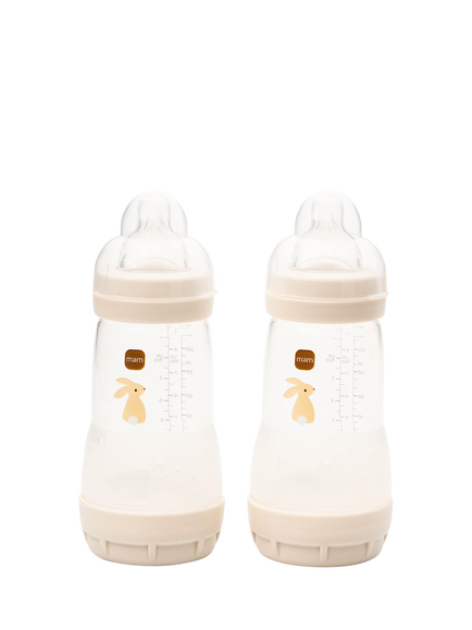 MAM Easy Start Anti-Colic Self-Sterilising Baby Bottle, Pack of 2, 260ml, Grey, Grey