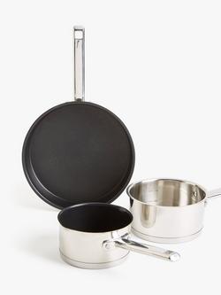 John Lewis Stainless Steel Pan Set, 4 Piece, Silver