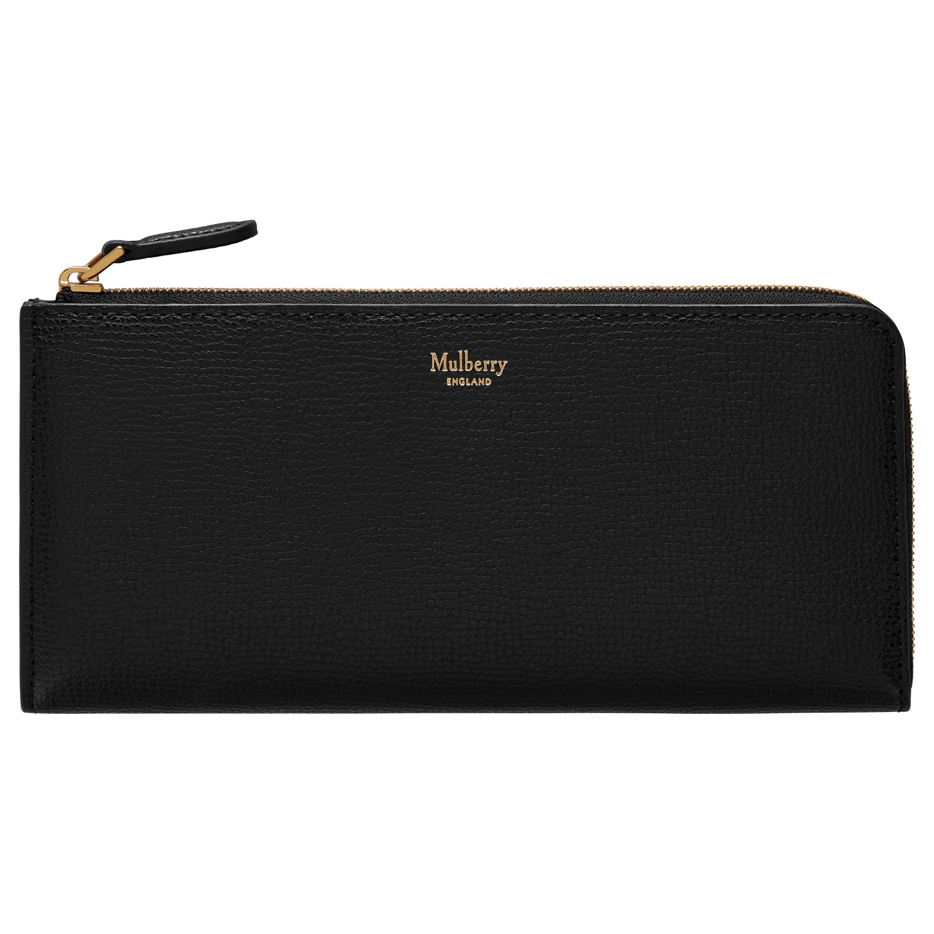 Mulberry Small Classic Grain Leather Long Part Zip Purse, Black