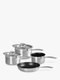 Le Creuset 3-Ply Stainless Steel Saucepans and Frying Pan Set, 4 Pieces, Silver