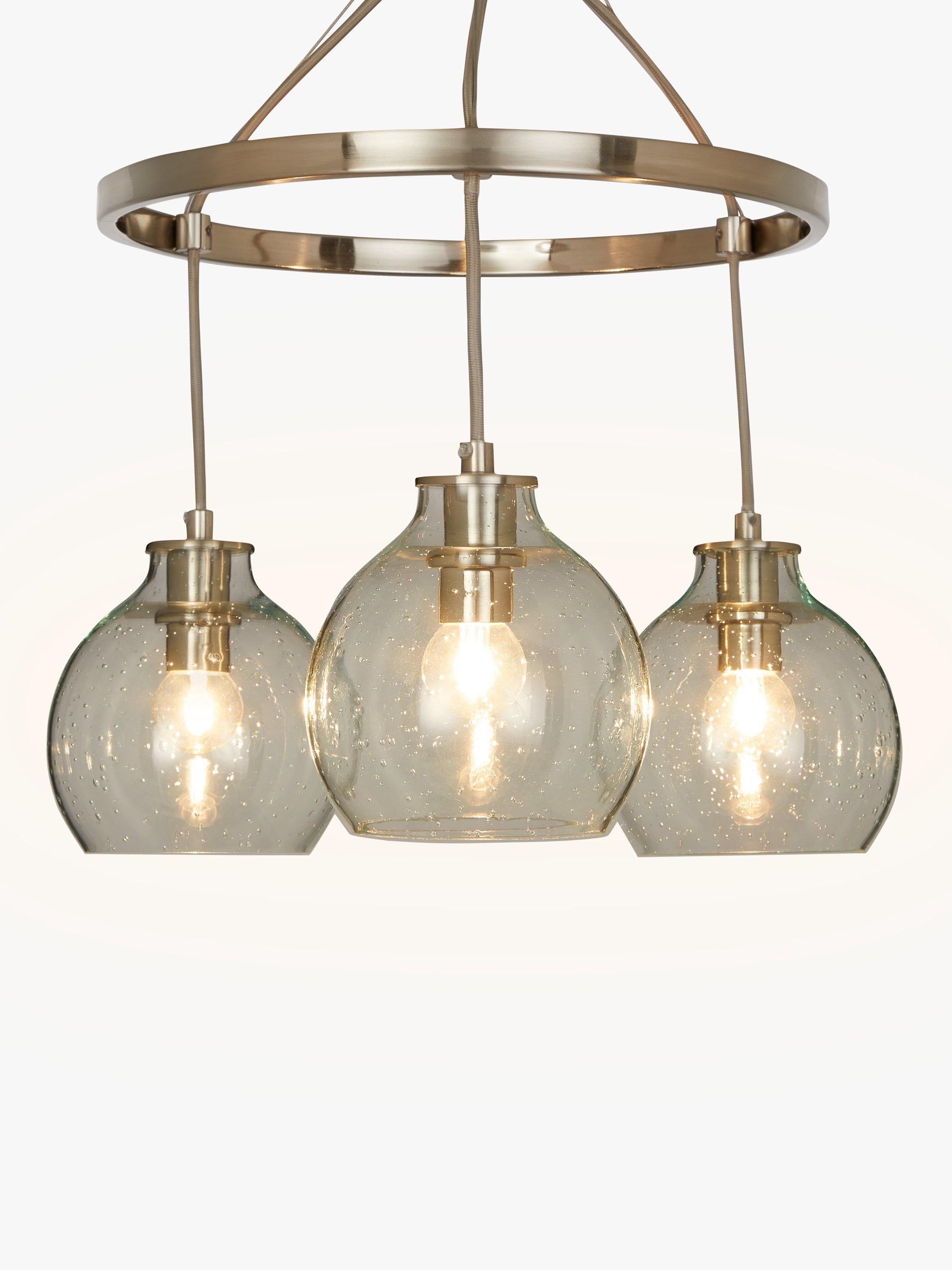 John Lewis Selsey Semi Flush, 3 Pendant Ceiling Light, Blue/Chrome