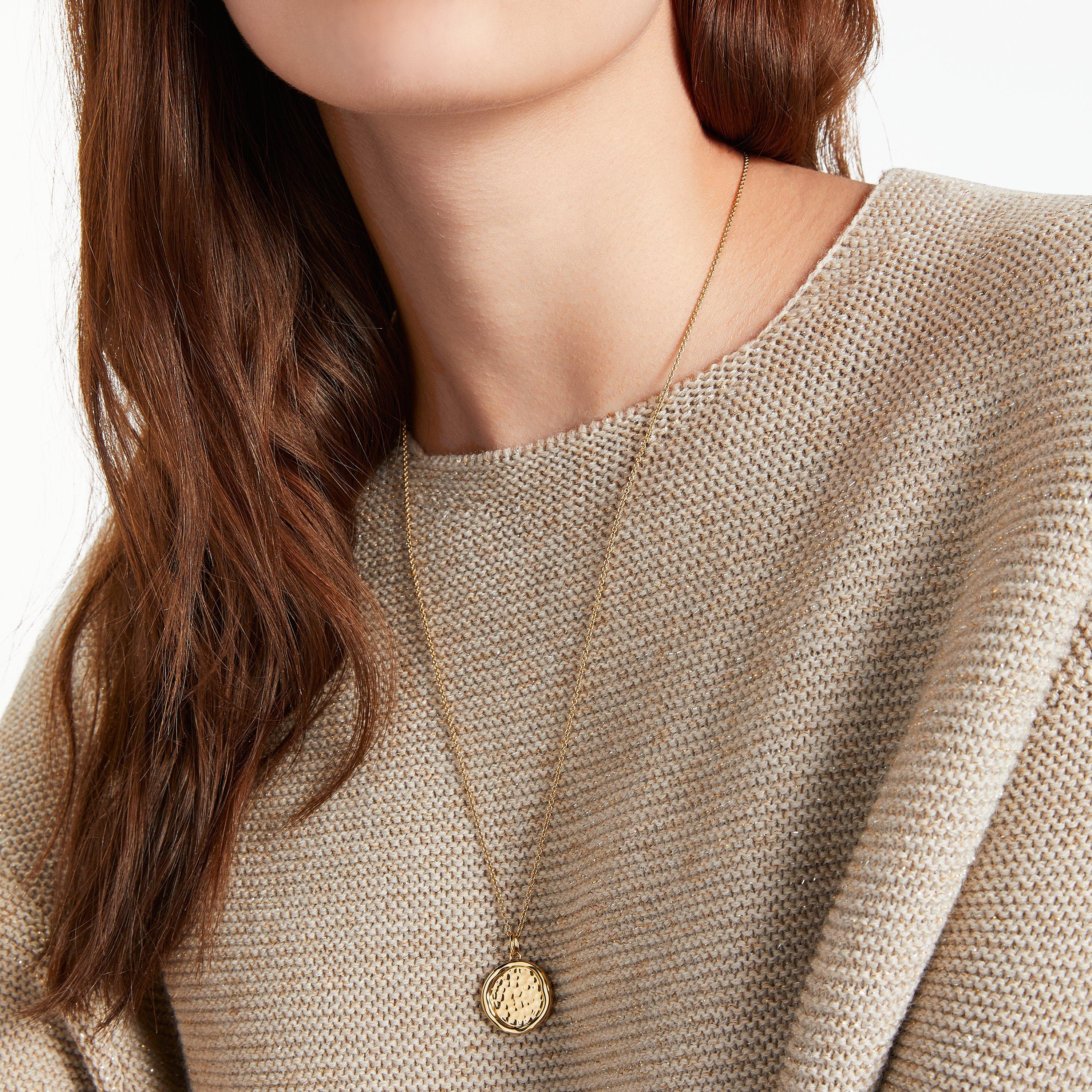 Product image 2 of 4, which shows John Lewis Hammered Disc Pendant Necklace, Gold